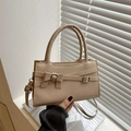 Bolso elegante beige té con leche con lazo decorativo y correa de hombro ajustable - Caqui
