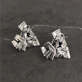 Orecchini a cuore in argento S925 con design spezzato e cristalli rettangolari - Orecchini a bottone cuore riparatore