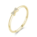 Macro shot of S925 sterling silver bow ring featuring fine zircon inlay and S925 hallmark - Adjustable Open / Gold