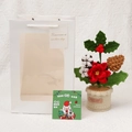 Handgemaakte gehaakte kerstman bloempot met witte venster cadeautas en een wenskaart - Rode Bes Hulst / Potplant Geschenkdoos En Kaart