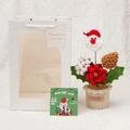Handgemaakte gehaakte kerstman potplant met witte geschenktas en wenskaart - Rode Hoed Kerstman / Potplant Geschenkdoos En Kaart