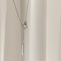 Minimalist Y-shaped geometric necklace with interlocking squares and polished bar pendant - White Gold