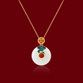 Classic Chinese style enamel gold necklace with white jade Ping'an buckle and cloud pattern - Auspicious Cloud Jade Necklace