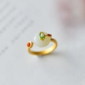Eleganter chinesischer Lotus-Ring aus Hetian-Jade mit Emaille und Perlendetails - Hetian Jade Lotosblatt Verstellbarer Ring