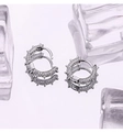 Macro shot of silver spike hoop earrings with CZ pavé and a punk-style stud detail - Pave Zirconia Spike Ear Buckle - White Gold Color