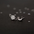 Asymmetric S925 silver stud earrings with planet and crescent moon motifs set with zircon - Asymmetric Planet Studs-White Gold