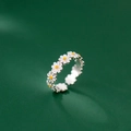 Anillo ajustable de plata de ley 925 con diseño continuo de pequeñas margaritas blancas - Abierto Ajustable / Estilo Margarita