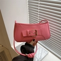 Chic pink underarm bag with metal buckle and decorative knotted strap for women - Pink