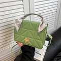 Quilted green rectangle crossbody bag with gold lock and paisley scarf wrap - Green