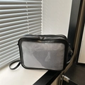 Schwarze PU-Leder Ita Tasche mit halbtransparentem Silbernetz-Fenster und Schultergurt - Schwarz Einzeltasche
