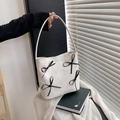 Minimalist ballet style off-white tote bag with black ribbons and large capacity - Off White