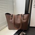 Minimalist dark brown tote bag in matte synthetic leather with fashion embossed detail - Brown