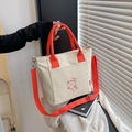 Bolso tote de lona minimalista con oso de dibujos animados y correas naranjas - Naranja