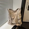 Chic beige tote bag with triple ruffle pleats and wide shoulder strap in cream - Off White