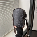 Mini black crossbody phone bag featuring bold letter prints and adjustable woven strap - Black