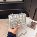 Silver quilted chain square bag with rhinestone star decoration for fashionable women - Silver