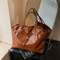 Vintage brown large tote bag in glossy finish with gold buckle and double handles - Brown