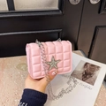 Pink quilted crossbody bag with rhinestone star detail and silver chain strap - Pink
