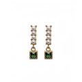 925 silver earrings with emerald zircon and pearls hanging from gold metallic stems - Emerald Green Zirconia Pearl Earrings