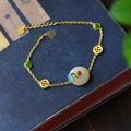 New Chinese style bracelet with white jade cloud bead and gold coin charms - Auspicious Cloud Jade Bracelet