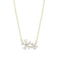 Detail shot of golden cherry blossom necklace with crystal floral pendant and sleek chain - Yellow Gold Color Zirconia Flower Necklace
