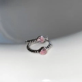 Pink heart-shaped zircon hoop earrings with twisted silver-tone metal design for women - Pink Heart Zirconia