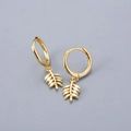 Close-up detail of S925 hallmark on minimalist gold olive leaf hoop earrings for women - Gold