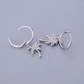 Silver palm tree drop earrings with sparkling cubic zirconia in 18K gold plated finish - White Gold