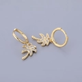 18K gold plated S925 silver palm tree earrings with sparkling zircon for summer vacation - Gold