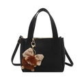 Bolso cubo retro de cuero negro con asas, correa y colgante de mariposa - Con Ornamento / Negro