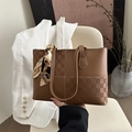 Sac fourre-tout à carreaux marron avec écharpe décorative pour bureau et mode chic - Fauve