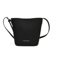 Matte schwarze Beuteltasche aus Leder mit weißem Aufdruck und verstellbarem Schultergurt - Schwarz
