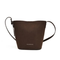 Minimalistische dunkelbraune Beuteltasche aus mattem Leder mit Fashion Bags Logo - Braun