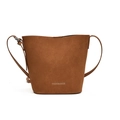 Braune Beuteltasche aus mattiertem Wildleder mit Riemen und Fashion-Schriftzug - Braun