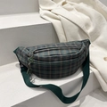 Sac banane rétro à carreaux vert foncé avec sangle réglable pour style décontracté - Vert