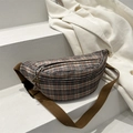 Sac banane rétro à carreaux multicolores avec bandoulière et zip triangulaire - Marron