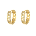 Detailed view of golden Cuban chain link hoop earrings in a minimalist retro style - Geometric Chain Earrings - Gold Narrow
