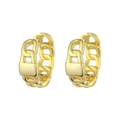 Chic gold flat chain huggie earrings with industrial link design on white background - Geometric Chain Earrings - Gold Wide