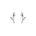 Elegantes pendientes de tulipán en plata S925 con circonitas marquesa en fondo blanco - Oro Blanco