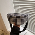 Japanese style black and white checkered waist bag with adjustable nylon strap - Black