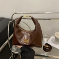 Dark brown minimalist leather shoulder bag with polished gold buckle and crossbody strap - Coffee No Charm
