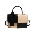 Borsa a tracolla chic bicolore nera e beige con manico superiore e dettagli in oro - Nero