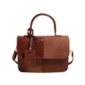 Borsa a mano vintage bicolore marrone con manico rotondo e tracolla regolabile - Marrone