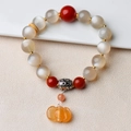 Bracciale in pietra di luna con perle rosse e ciondolo in cristallo arancione - Bracciale in cristallo di agata e pietra di luna naturale