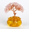 Arbre de fortune en cristal rose fait main dans un bol jaune aux branches dorées - Bassin de Trésor-Quartz Rose