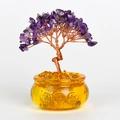 Arbre de cristal d'améthyste artisanal avec tronc en cuivre et socle jaune décoratif - Bassin au Trésor - Améthyste