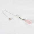 Natuurlijke rozenkwarts pendel ketting met zeshoekig kristal en zilveren details - Rozenkwarts