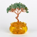 Arbre de fortune en cristal vert avec tronc en cuivre et base de bassin jaune - Bassin au Trésor - Aventurine Verte