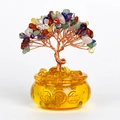 Albero portafortuna in cristallo colorato su base in resina gialla traslucida - Vaso del Tesoro - Cristallo Multicolore