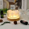 Vertical fluted glass diffuser lamp with white salt stones and natural wood base - With Glowing Base / White Crystal Style